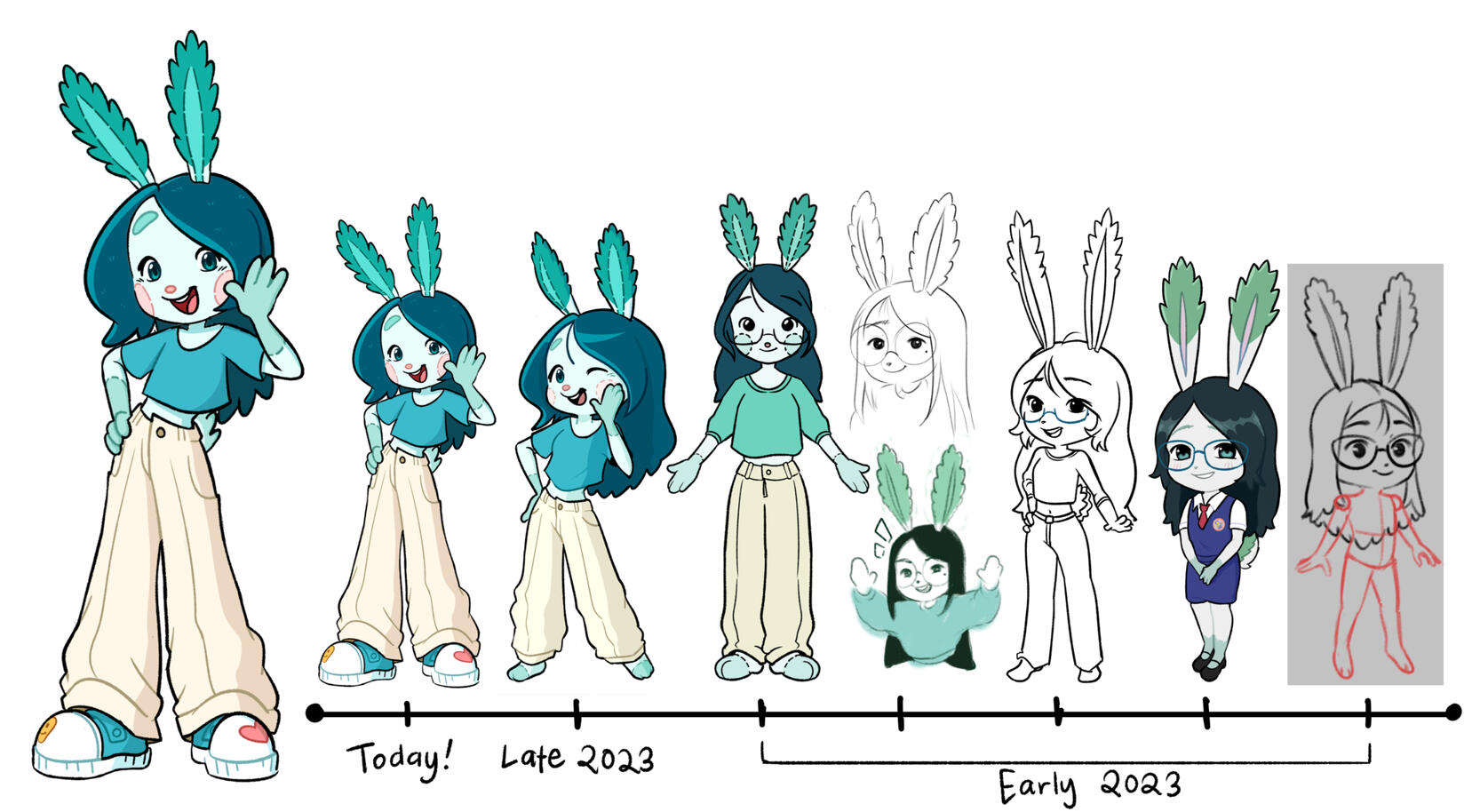 These are designs of Mint throughout the years of experimenting/re-designing her until I'm satisfied.